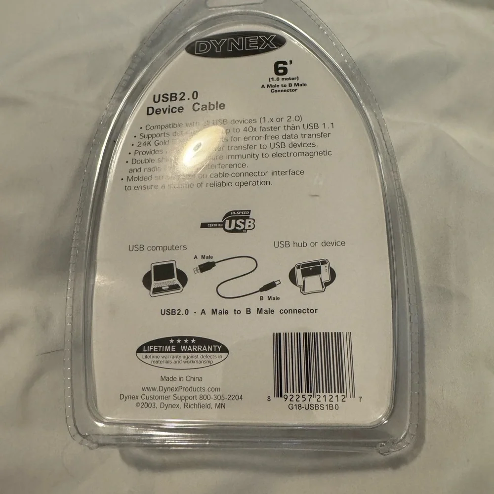 Dynex USB 2.0 Device Cable - Gold and Silver